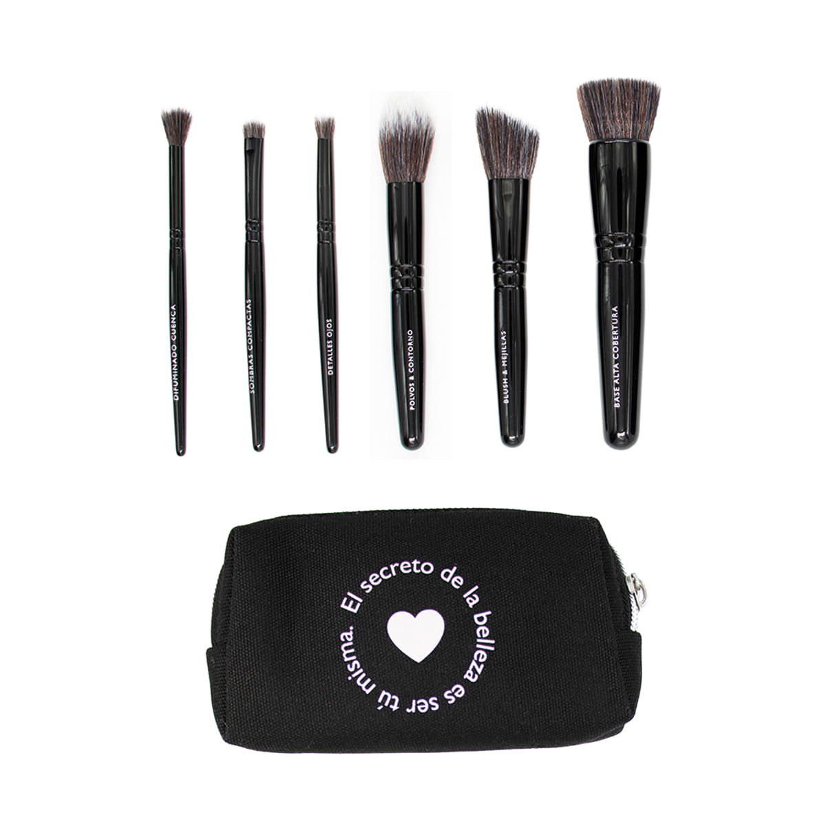 Kit de 6 Brochas para Cara y Ojos con Cosmetiquero - El secreto de la belleza es ser tú misma - image 1